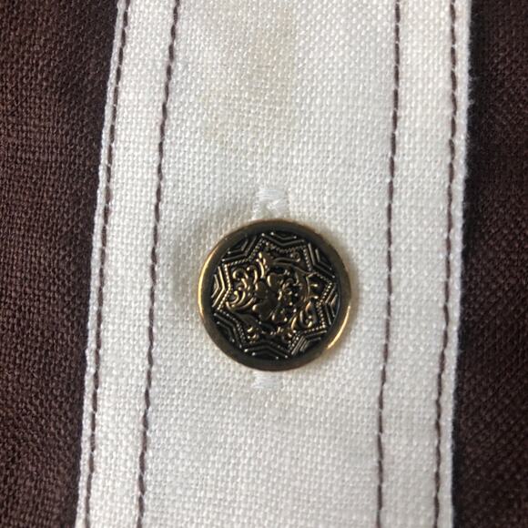 Morgan Mcfeeters brown/white linen dress 8 - Picture 5 of 9